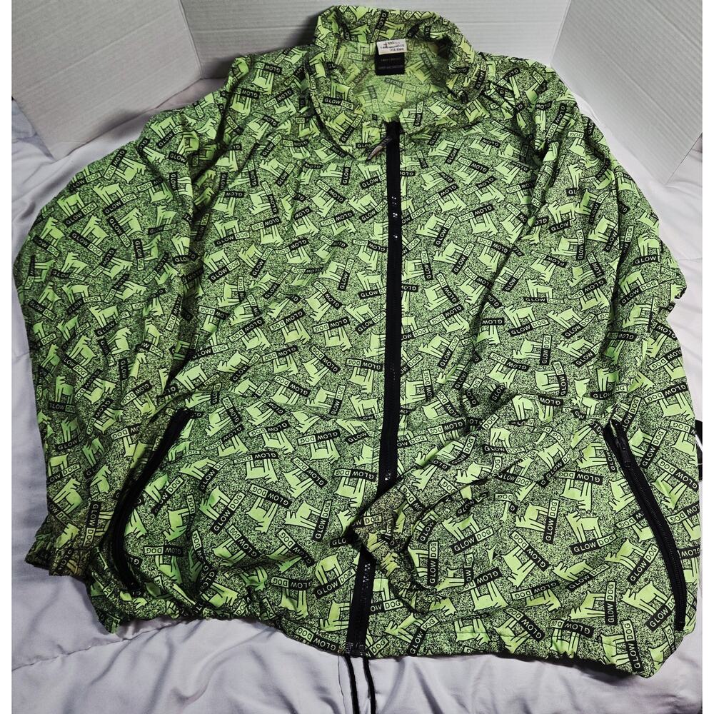Vtg 90's IllumiNITE Green XXL Glowdog Windbreaker Hat Hiking Outdoor Oversized